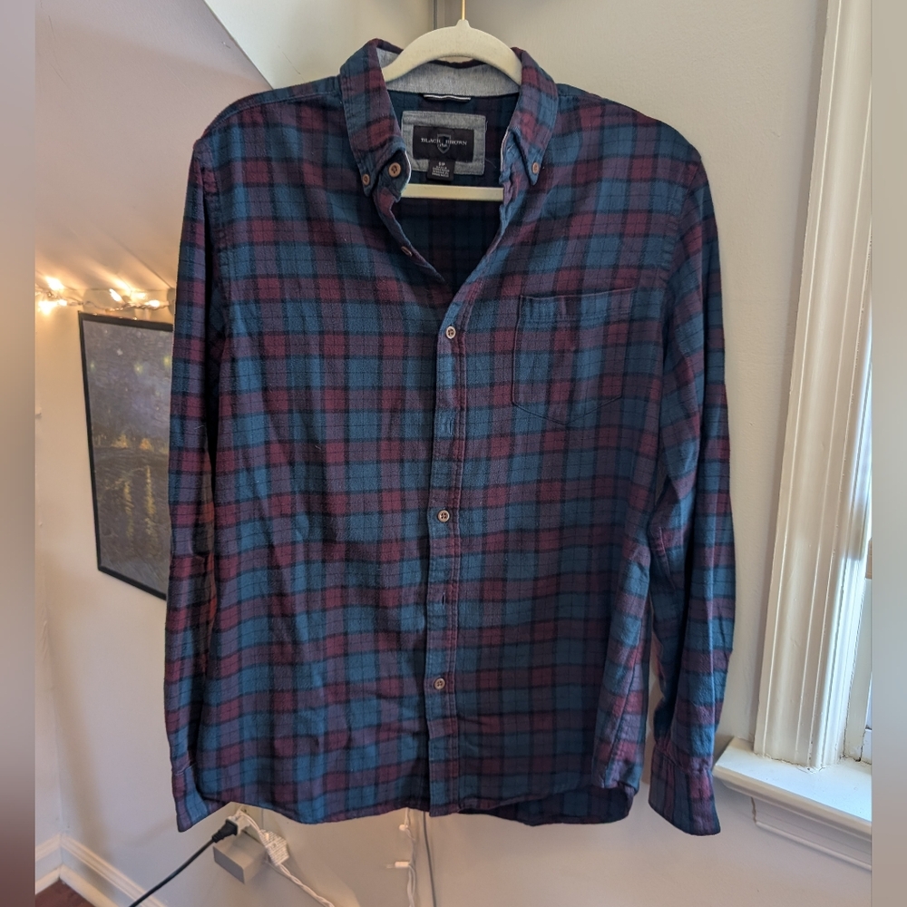 Black Brown 1826 Teal and Burgundy Plaid Button-Down Shirt
